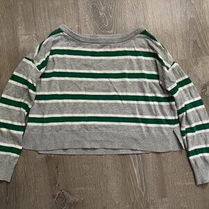 Garage Green Striped Off Shoulder Long Sleeve